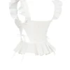 Lilibet Witte geborduurde katoenen peplum-korsettentop