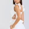 Lilibet Witte geborduurde katoenen peplum-korsettentop