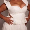 Lilibet Witte geborduurde katoenen peplum-korsettentop