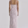 Lini Babyroze kanten mesh maxi-jurk