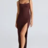 Lini bordeauxrode stretch mesh maxi-jurk