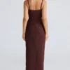 Lini bordeauxrode stretch mesh maxi-jurk