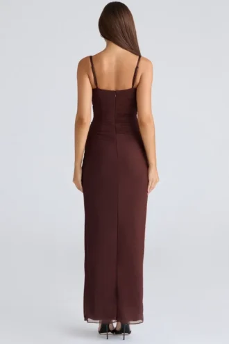 Lini bordeauxrode stretch mesh maxi-jurk