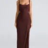 Lini bordeauxrode stretch mesh maxi-jurk