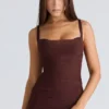 Lini bordeauxrode stretch mesh maxi-jurk