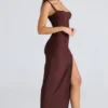 Lini bordeauxrode stretch mesh maxi-jurk