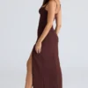 Lini bordeauxrode stretch mesh maxi-jurk