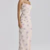 Lini ivoorkleurige maxi-jurk van stretch mesh met Sweet Peony-print