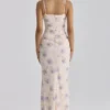 Lini ivoorkleurige maxi-jurk van stretch mesh met Sweet Peony-print