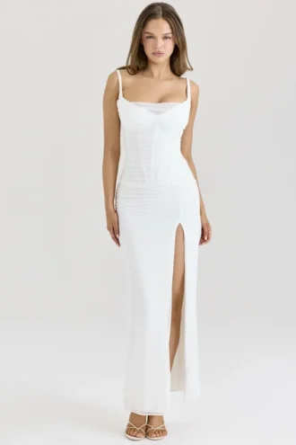 Lini witte mesh maxi-jurk
