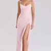 Lini zachtroze maxi-jurk van mesh