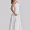 Liora witte katoenen midi-zomerjurk met broderie anglaise-rand