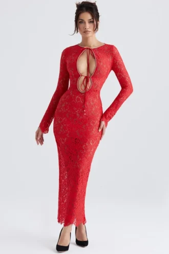 Lisandra rode kanten maxi-jurk