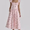 Livia Roze Vintage Rozen Katoenen Midi-Zomerjurk