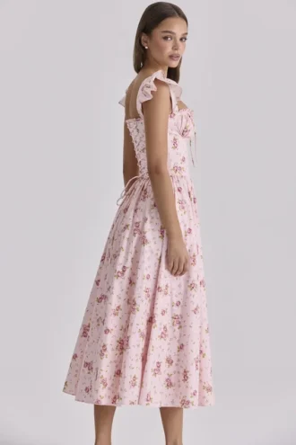Livia Roze Vintage Rozen Katoenen Midi-Zomerjurk