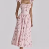 Livia Roze Vintage Rozen Katoenen Midi-Zomerjurk