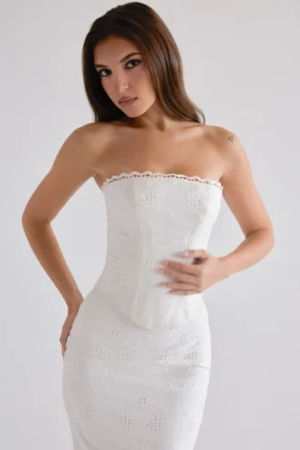 Livie witte katoenen broderie strapless korset top