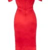Loretta rode satijnen off-shoulder jurk
