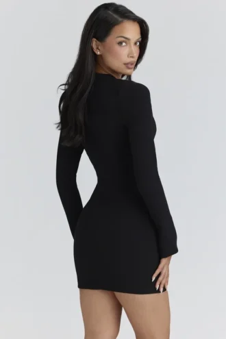 Lotus Zwarte crêpe mini-jurk met sleutelgat