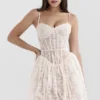 Louisa Vintage crèmekleurige kanten mini-jurk
