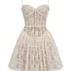 Louisa Vintage crèmekleurige kanten mini-jurk