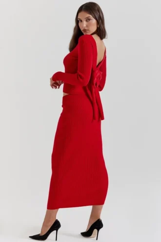 Lourdes Scarlet maxi-rok van kasjmiermix