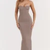 Lucia Taupe strapless korset maxi-jurk
