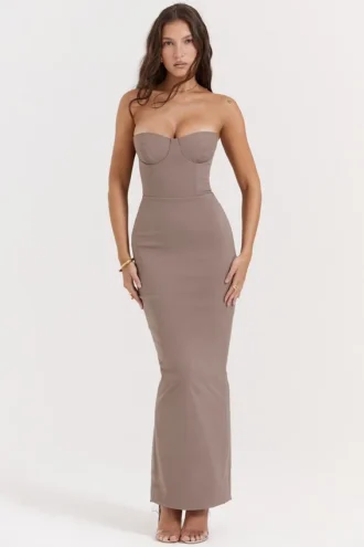 Lucia Taupe strapless korset maxi-jurk