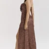 Lucianna Espresso kanten maxi-jurk