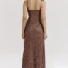 Lucianna Espresso kanten maxi-jurk