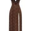 Lucianna Espresso kanten maxi-jurk