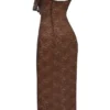 Lucianna Espresso kanten maxi-jurk