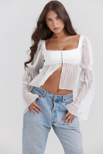 Lucie witte geplooide top