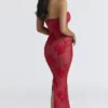 Lucienne rode maxi-jurk met kanten borduursels – Limited Edition