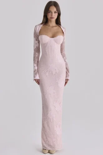 Lucienne roze kanten maxi-jurk