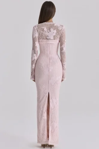 Lucienne roze kanten maxi-jurk