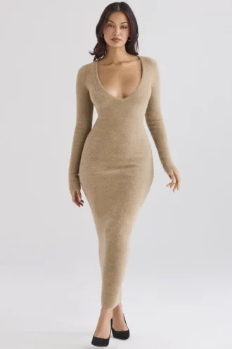 Lucille Camel Fuzzy Maxi-jurk