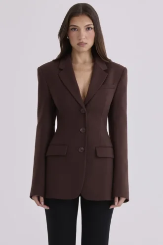 Luella chocoladebruine crêpe blazer met zandloperfiguur
