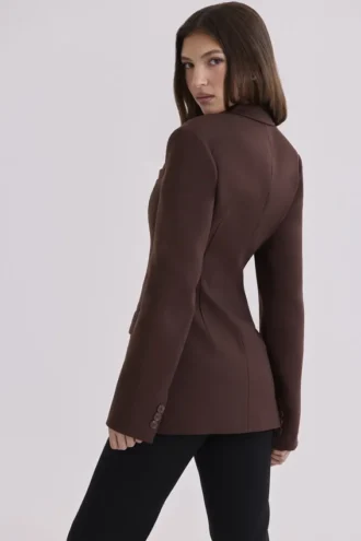 Luella chocoladebruine crêpe blazer met zandloperfiguur