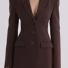 Luella chocoladebruine crêpe blazer met zandloperfiguur