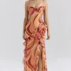 Lumira Sunset Swirl Print Ruffle Cut Out Maxi-jurk