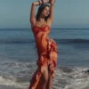 Lumira Sunset Swirl Print Ruffle Cut Out Maxi-jurk