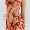 Lumira Sunset Swirl Print Ruffle Cut Out Maxi-jurk