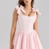 Lyla Roze Stretch Katoenen Mini-jurk