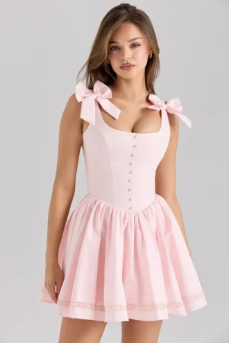 Lyla Roze Stretch Katoenen Mini-jurk