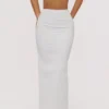 Lyra witte katoenen maxi-rok met V-rug en drapering