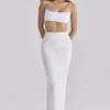Lyra witte katoenen maxi-rok met V-rug en drapering