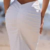 Lyra witte katoenen maxi-rok met V-rug en drapering