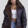 Madden bruin veganistisch shearling pilotenjas