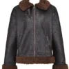 Madden bruin veganistisch shearling pilotenjas